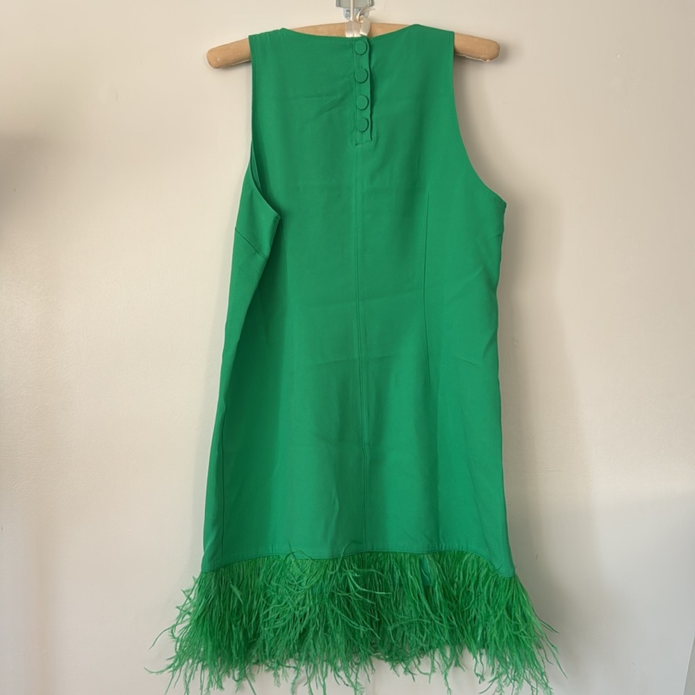 J.CREW Collection - Crepe Feather-Trim Shift Dress in Kelly Green - Picture 6 of 12